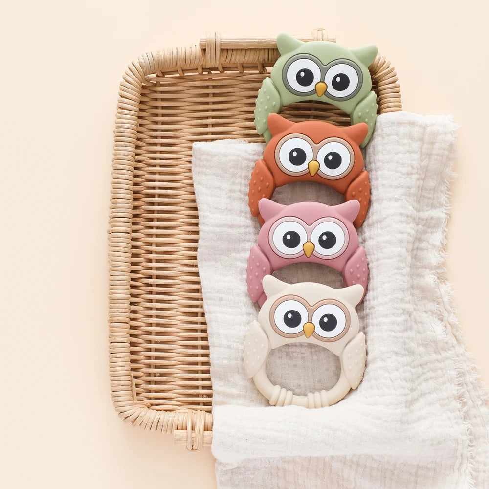 Owl Silicone Baby Teether with Rattle