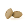 A pair of smooth, tan silicone lentil beads shaped like an abacus for jewelry making.