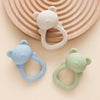 Bear-Shaped Silicone Baby Teether with Rattle Handle