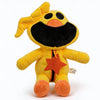 A yellow plush doll resembling CatNap from Poppy's Playtime, featuring black facial features and an orange star patch.
