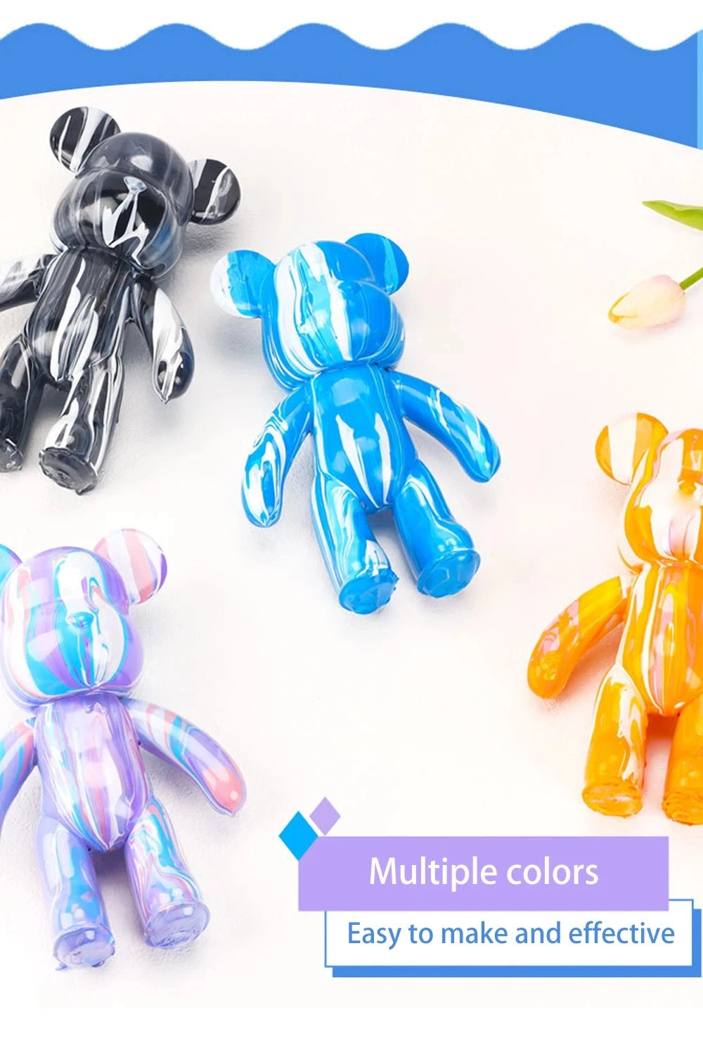 DIY Fluid Bear Sculpture Kit - Paintable Resin Bear Figurine for Creative Home Decor
