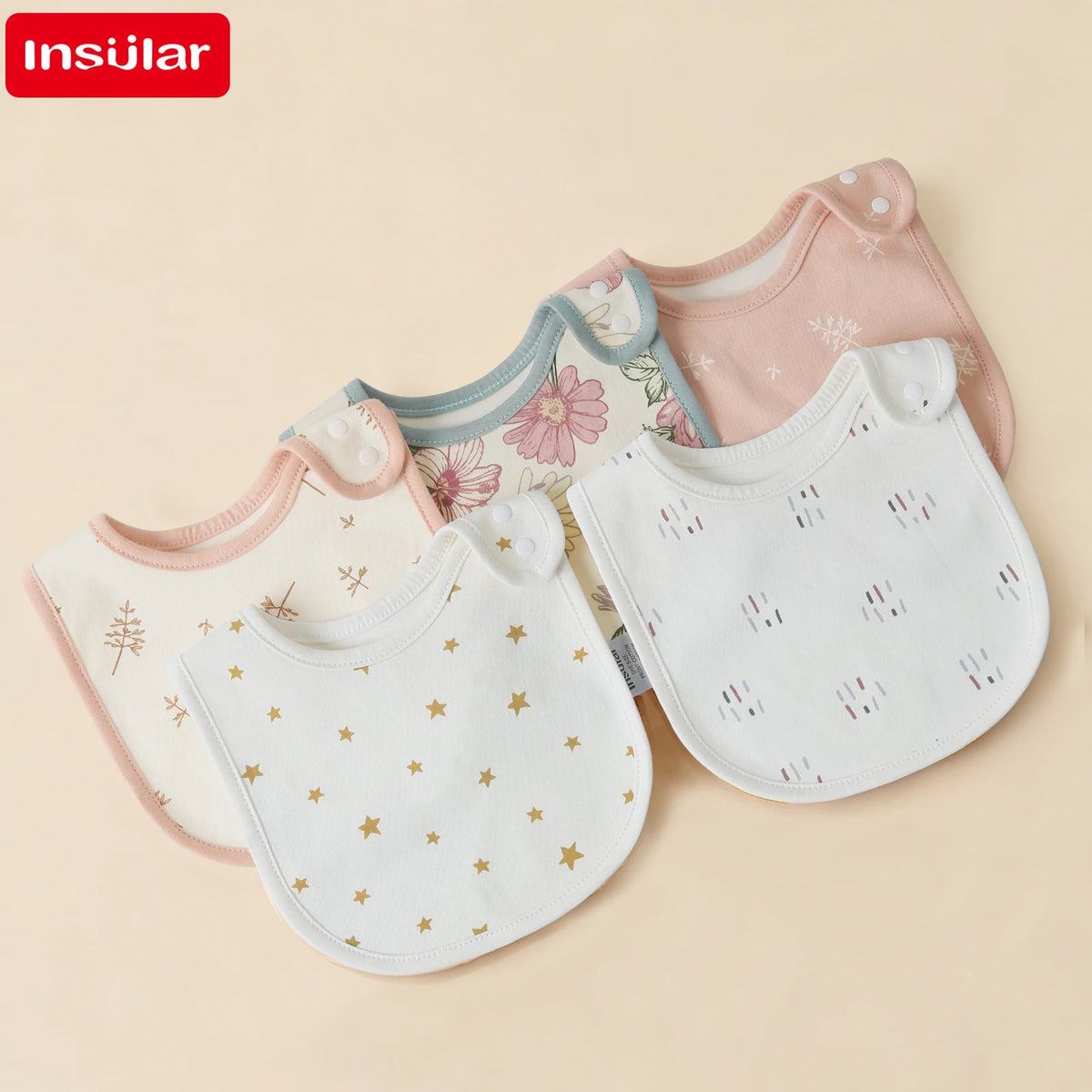 Soft Cotton Baby Bibs (5-Pack) with U-Shaped Catch-All Design