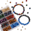 A collection of vibrant tiger eye resin beads in various colors and sizes, including a necklace and loose beads.