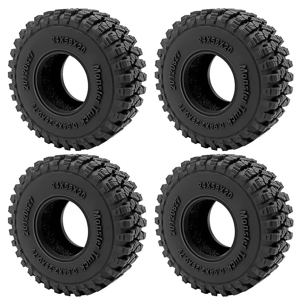 Quatre vues de roues en caoutchouc souples noires pour trucks monstres RC crawler