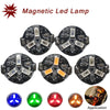 A magnetic LED lamp product featuring various light options and an application photo.