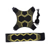 Black solo kick training belt with yellow geometric pattern and adjustable strap.