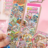 A hand holds a stack of 12 landscape stickers featuring colorful 3D buildings and scenes.