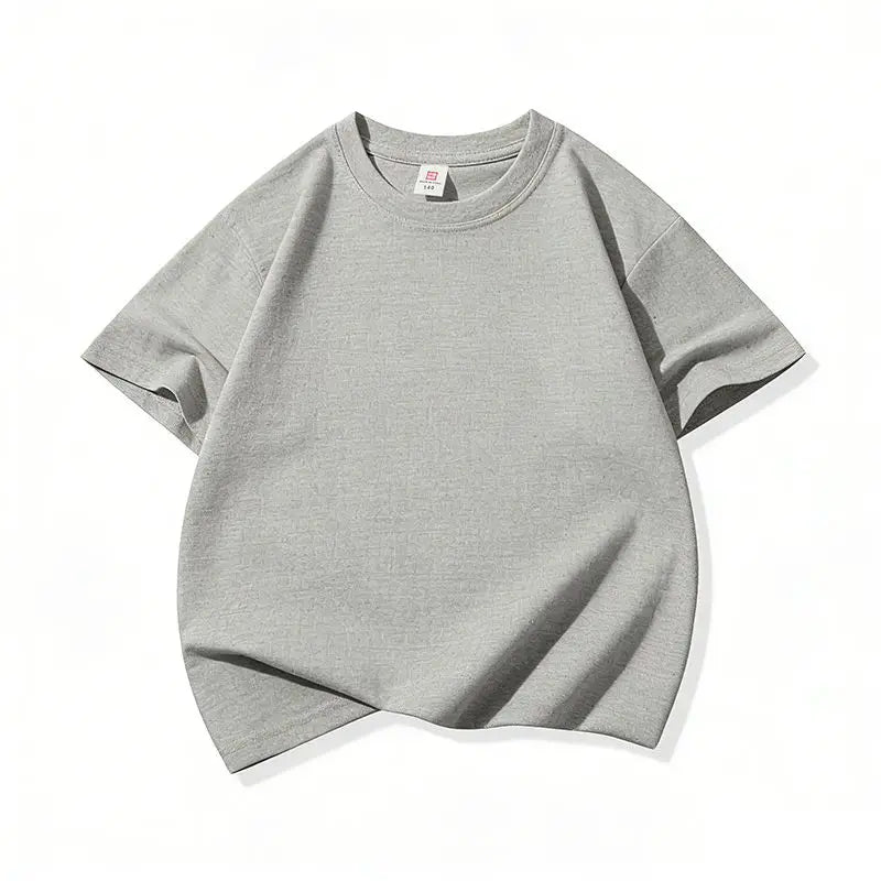 A light gray classic cotton crew neck t-shirt for kids shown flat lay.