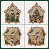 A set of DIY pearl art Christmas cottage ornaments featuring detailed scenes and festive decorations.