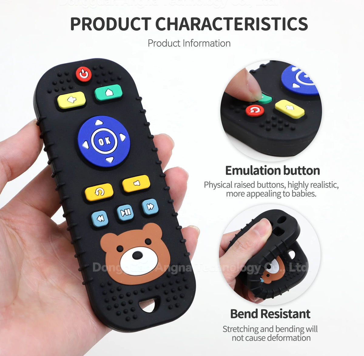 Cute Bear Silicone Teether Toy with Remote Control Design