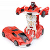 A red transforming car robot toy with a white chest piece and black accents.