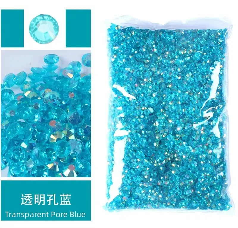 Bag of transparent pore blue resin rhinestones for crafts and DIY projects