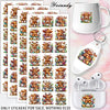 A set of 105 stickers featuring cute Highland cattle designs on white paper and a ceramic mug