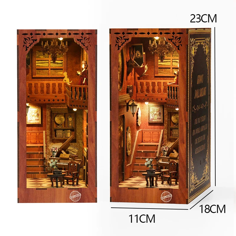 DIY Miniature Book Nook Kit - Retro Wooden Dollhouse Shelf Decor