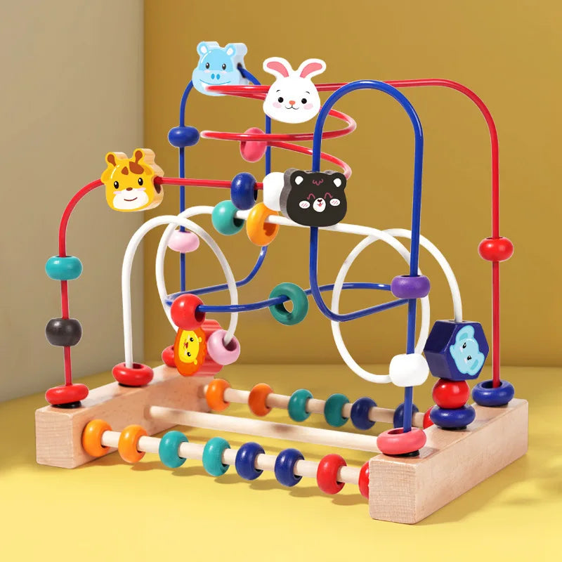 Wooden Bead Maze Roller Coaster Toy for Toddlers