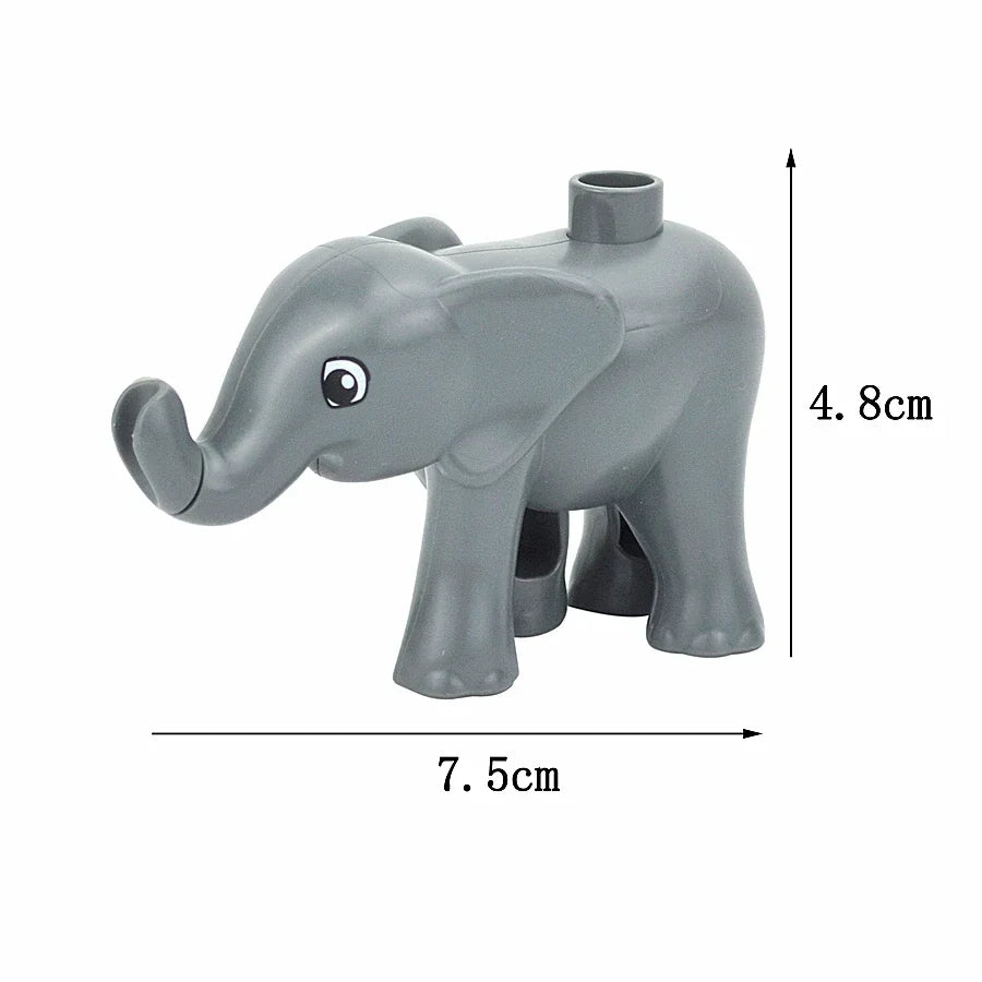 A gray elephant building block with a trunk and large ears, shown from the side.