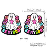 White ghost silicone bead with pink heart and colorful floral border