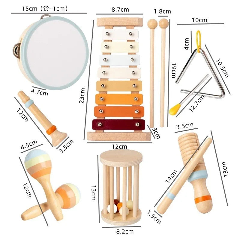 Wooden Montessori Percussion Instrument Set with Xylophone for Toddlers