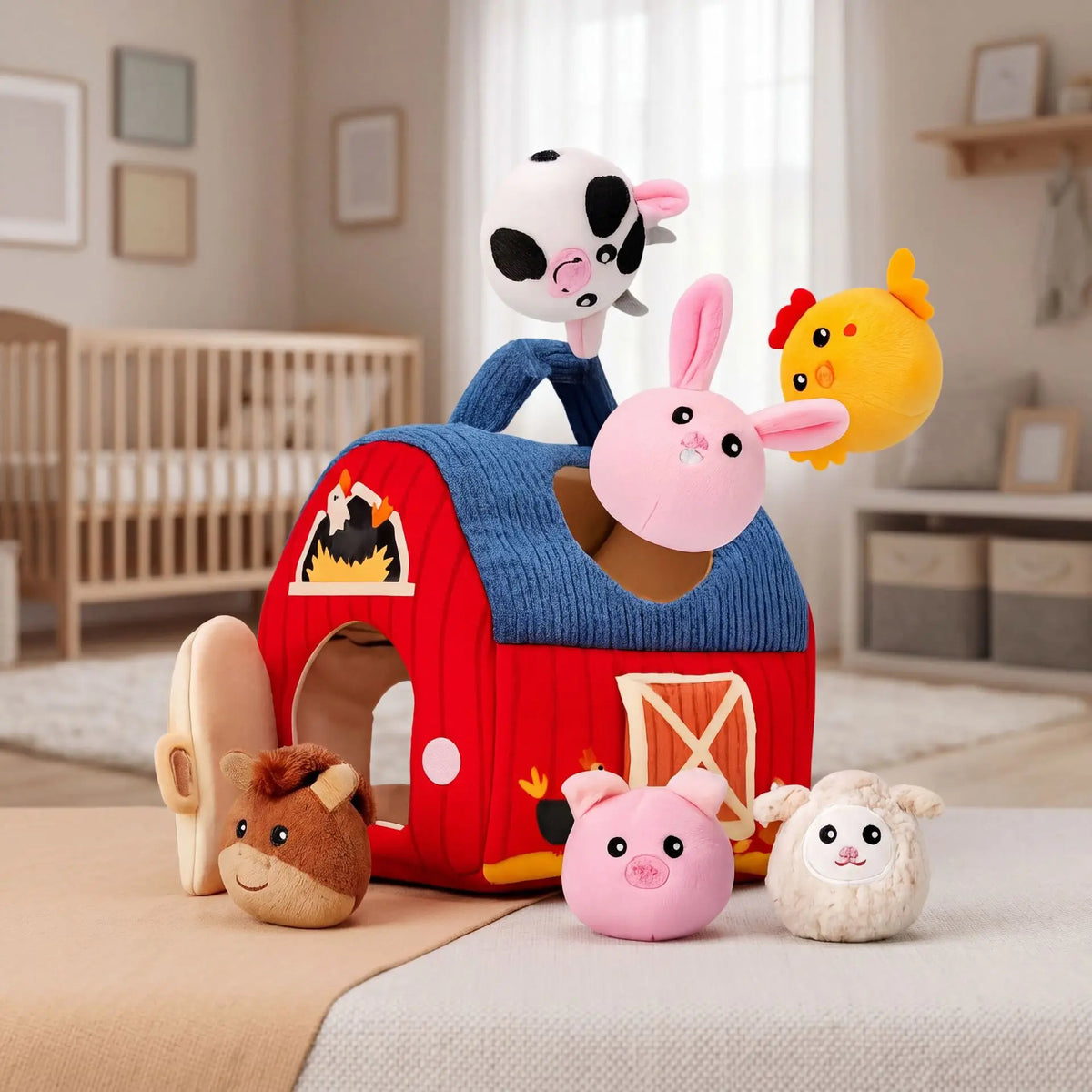 Soft Plush Farm Animal Sensory Toy Set with Sounds for Babies 6-12 Months
