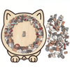 A wooden jigsaw puzzle shaped like a cat, featuring 135 unique pieces.