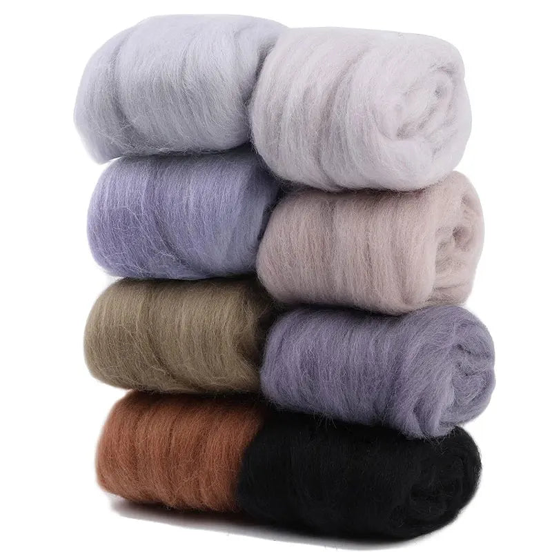 8-Color Wool Roving for Needle Felting – 100% Natural Fiber Craft Set