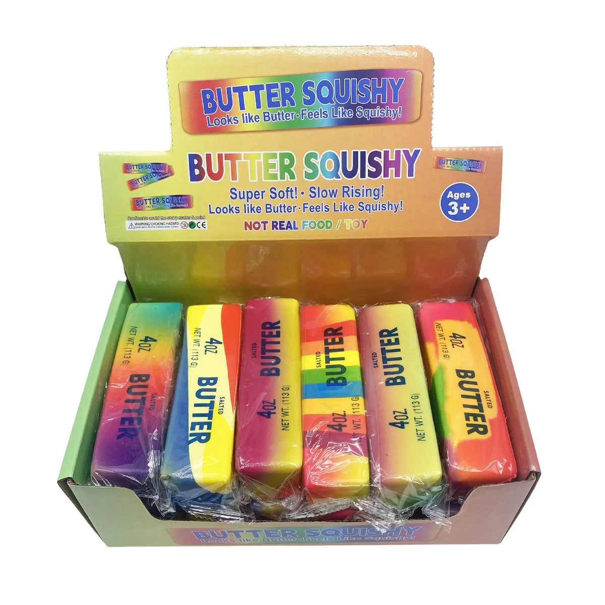 A box of Butter Squishy toys in various colors and shapes for stress relief