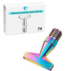 A silver diamond painting metal drill tip with a 7# size is shown next to the finished iridescent painting pen.