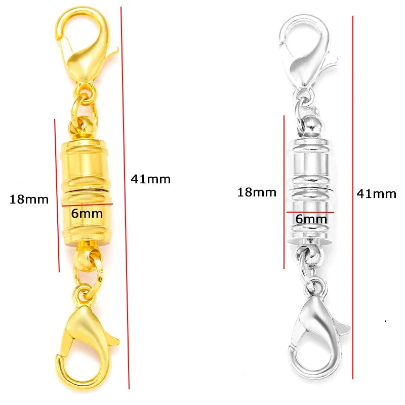 A set of five gold and silver magnetic lobster claw clasps for jewelry making