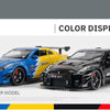 A black and yellow GTR sports car model displayed against a gray background with a color display title.
