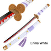 Enma White wooden katana sword with a light purple handle and gold accents