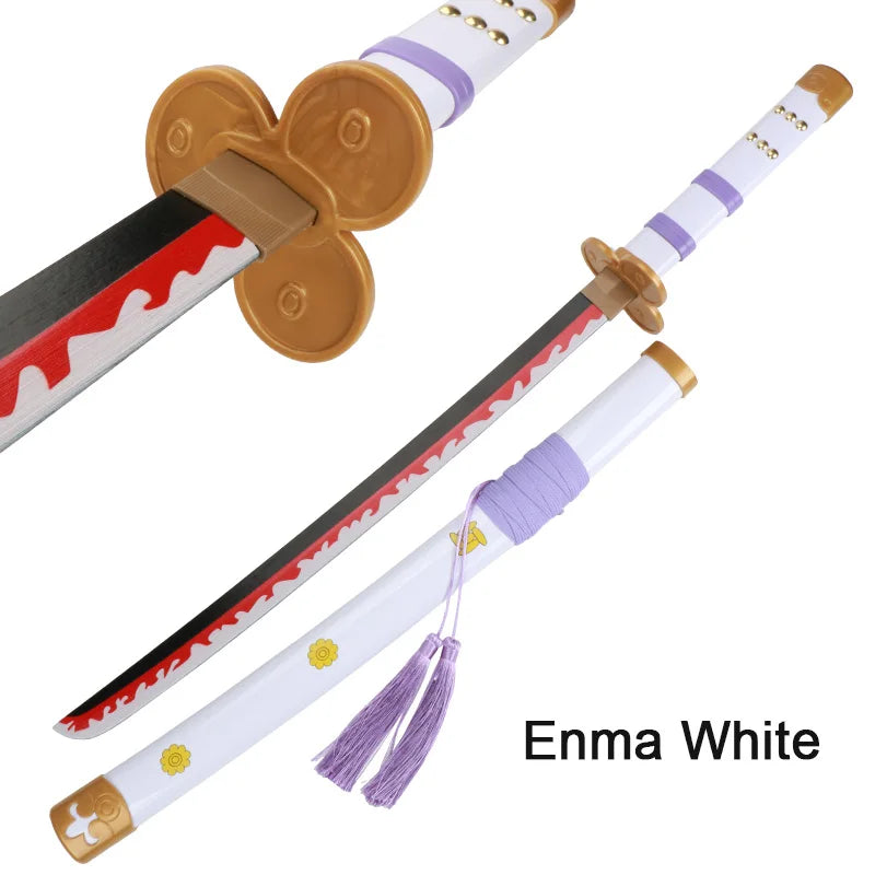 Enma White wooden katana sword with a light purple handle and gold accents