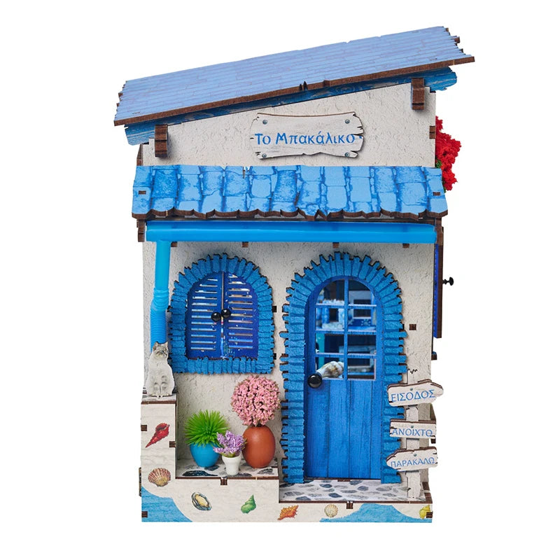Beach Corner Book Nook Kit – Wooden Miniature Bookend with LED Light