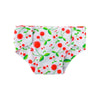 White doll underwear with a red and green floral pattern