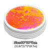 A circular mat with an orange and pink colored surface inside a white container.