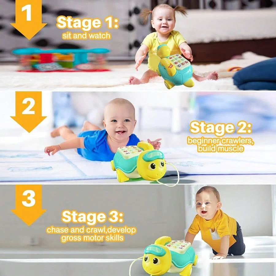 Musical Turtle Crawling Toy with Piano Lights and Baby Phone