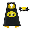 Black superhero cape and mask set with yellow accents for kids dress-up