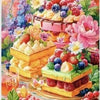 A colorful arrangement of sweet desserts including cupcakes, watermelon, and strawberries for a diamond painting kit.