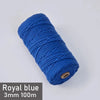 A spool of royal blue 3mm cotton macrame cord measuring 100 meters.