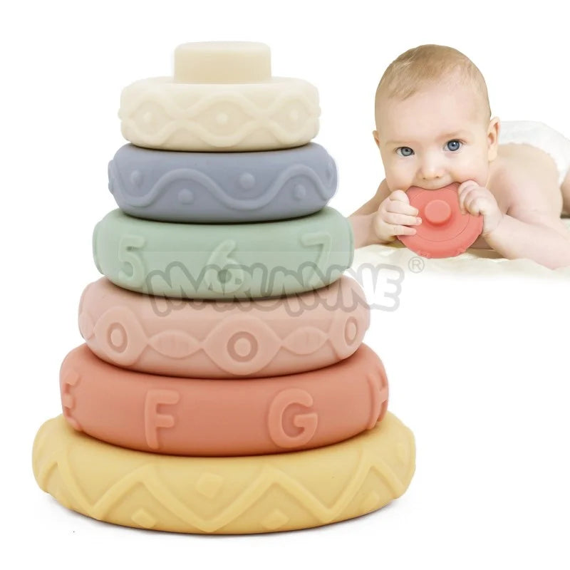 Soft Silicone Stacking Rings for Toddlers – Montessori Sensory Teether Toy Set