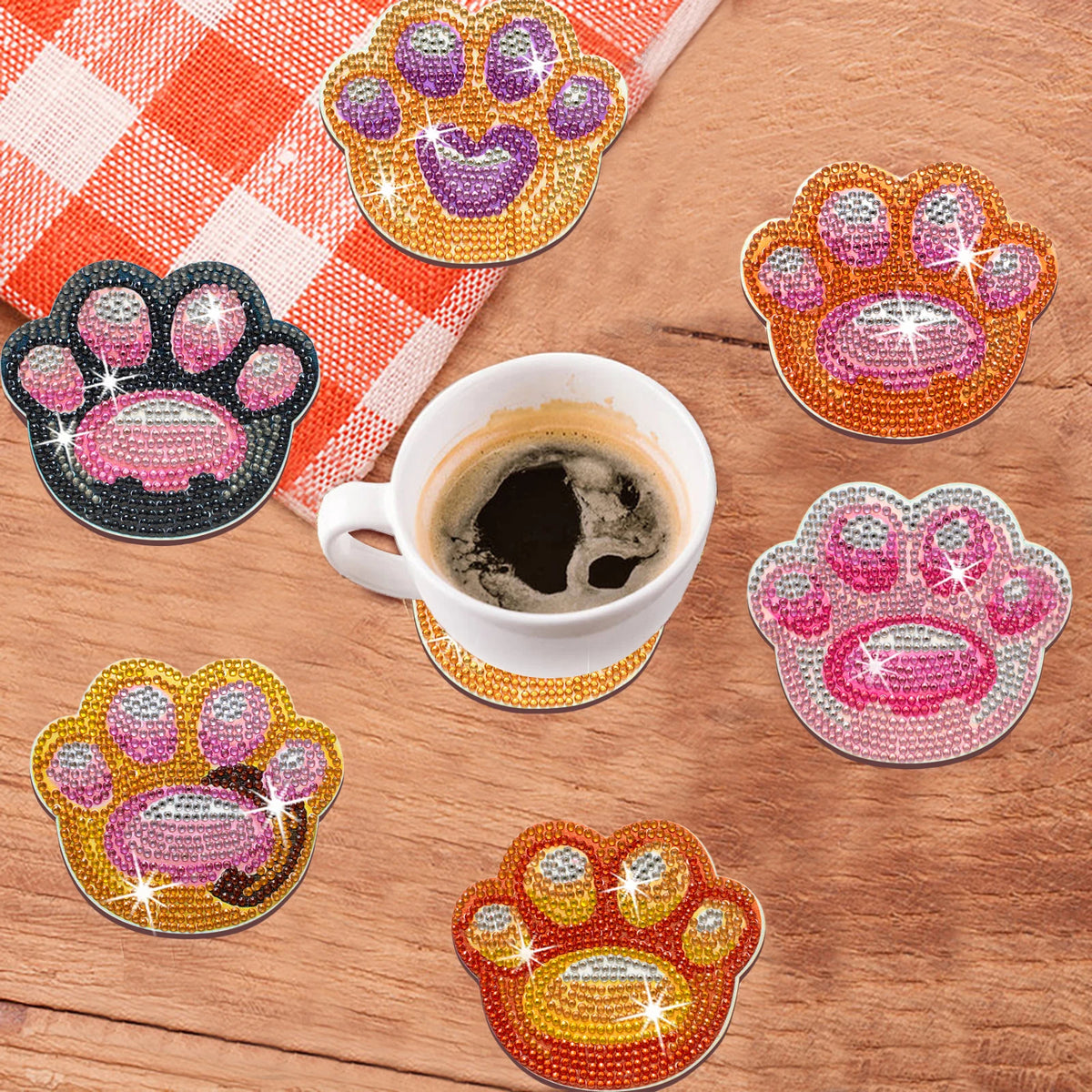 DIY Animal Diamond Painting Coaster Set with Wooden Base