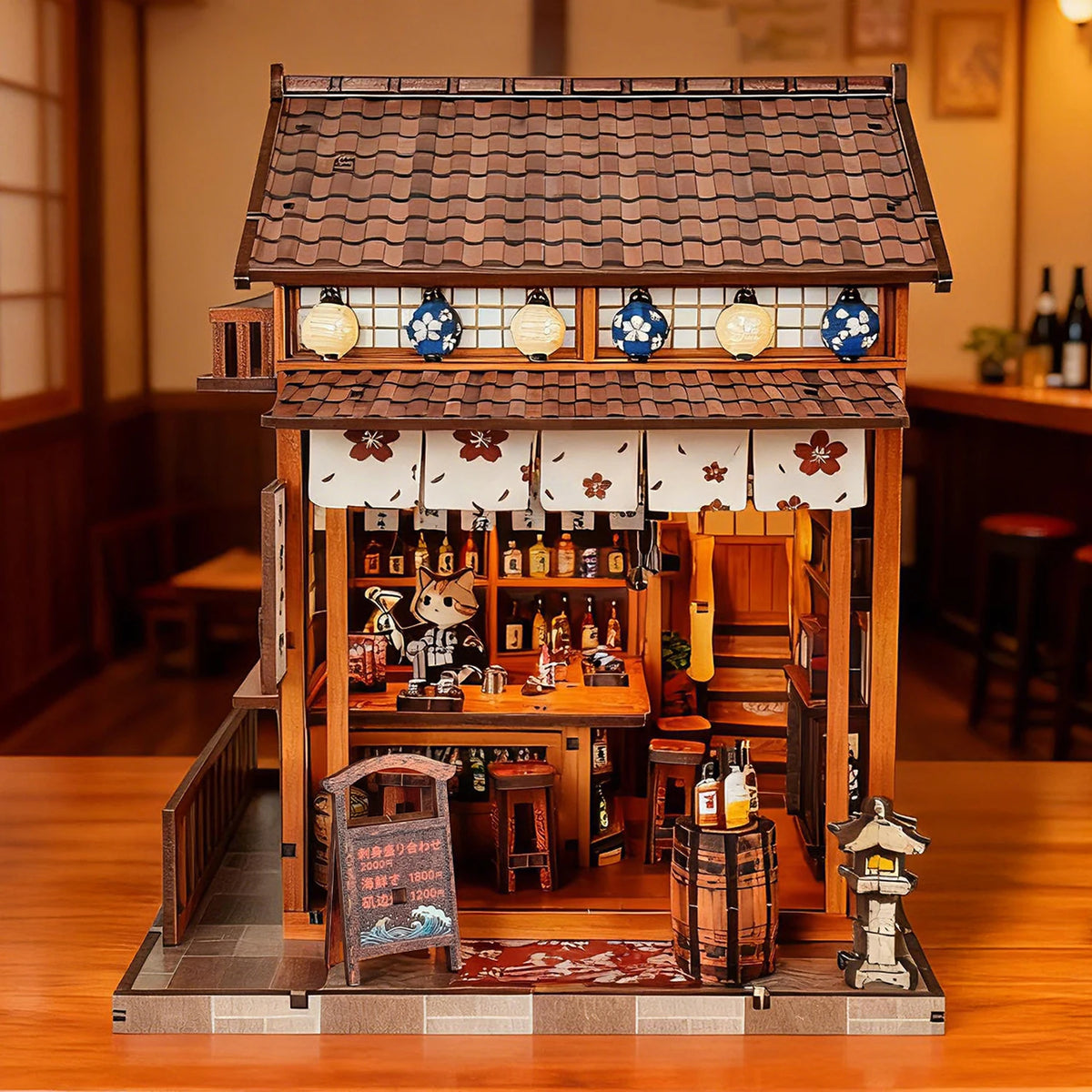 DIY Wooden Miniature Japanese Tavern Model Kit with LED Lighting