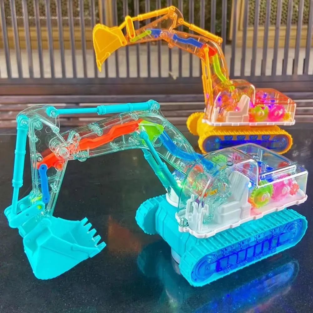 Transparent Gear Excavator Toy with LED Lights & Music