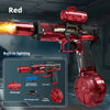 A red auto-sensor electric water gun with built-in LED lights and a telescope accessory.