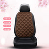 A black car seat cushion with brown quilted leather upholstery and a black headrest, shown against a light pink background.