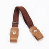 A brown canvas belt with elastic stretch featuring a metal buckle and leather-like finish.