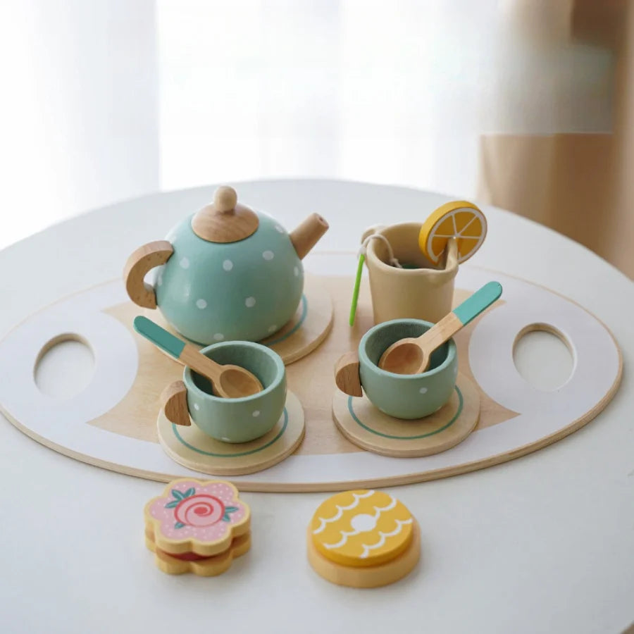Wooden Pretend Play Tea Set for Kids