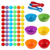 A set of colorful pom-poms in various colors and sizes for counting and sorting toddlers