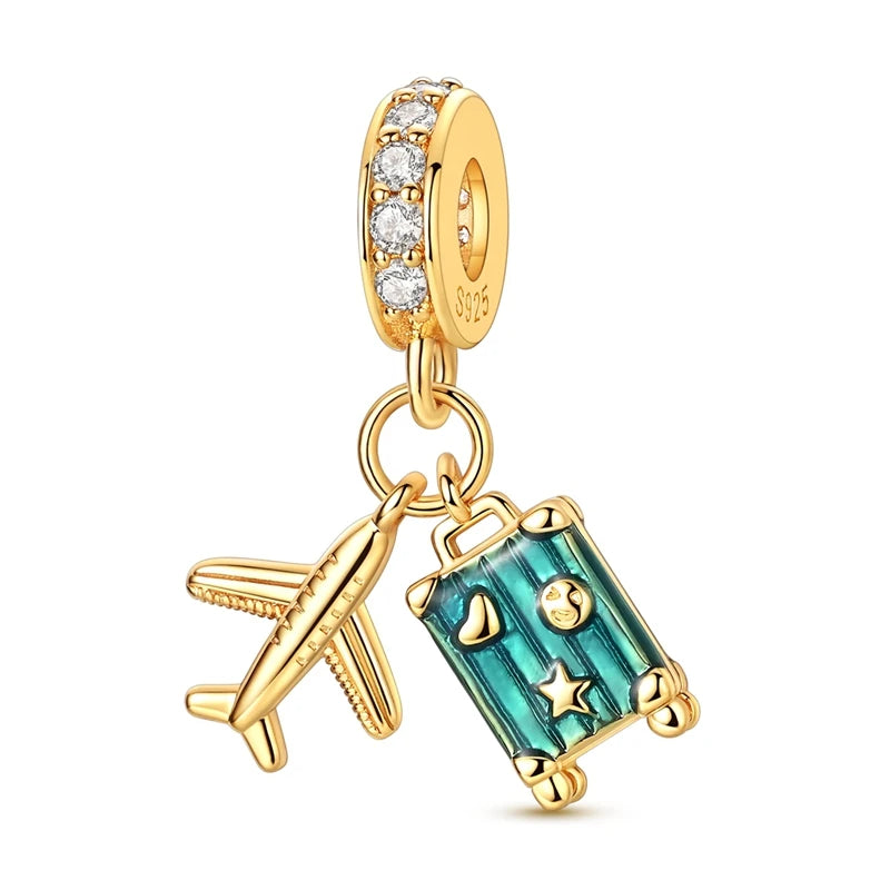 Sterling Silver Travel Charm Bead for Bracelets and Necklaces