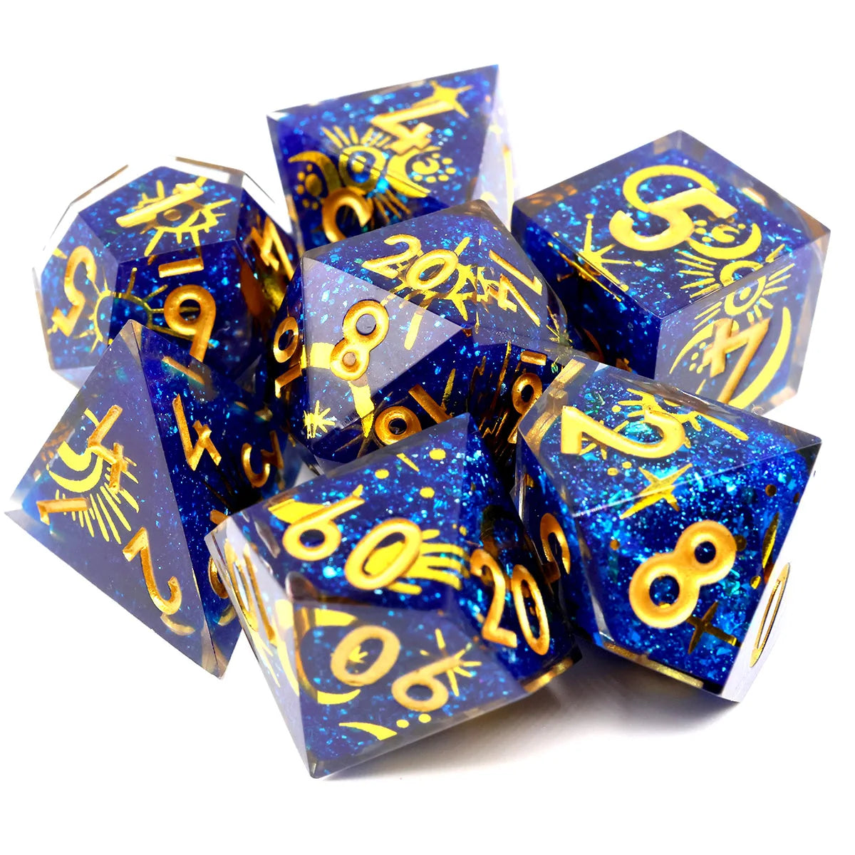 Handmade Resin D&D Dice Set – 7 Polyhedral Dice with Floral Design