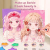 A set of three makeup looks for Barbie featuring pink and sunset shades, including a paper craft kit.